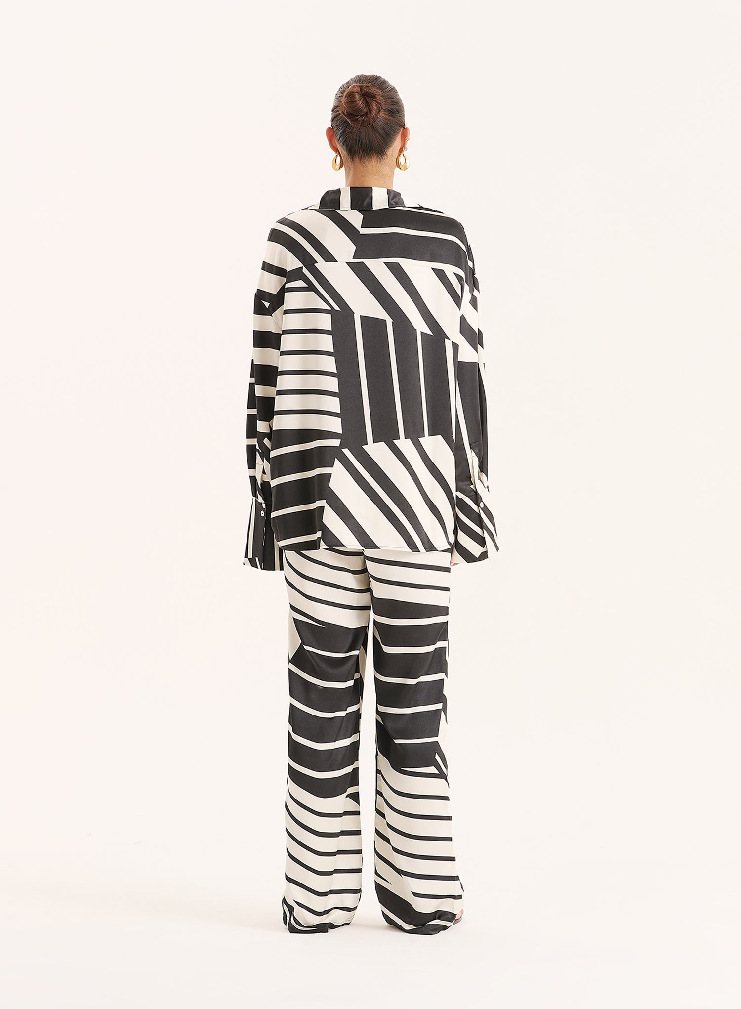 Black And White Abstract Print Satin Shirt